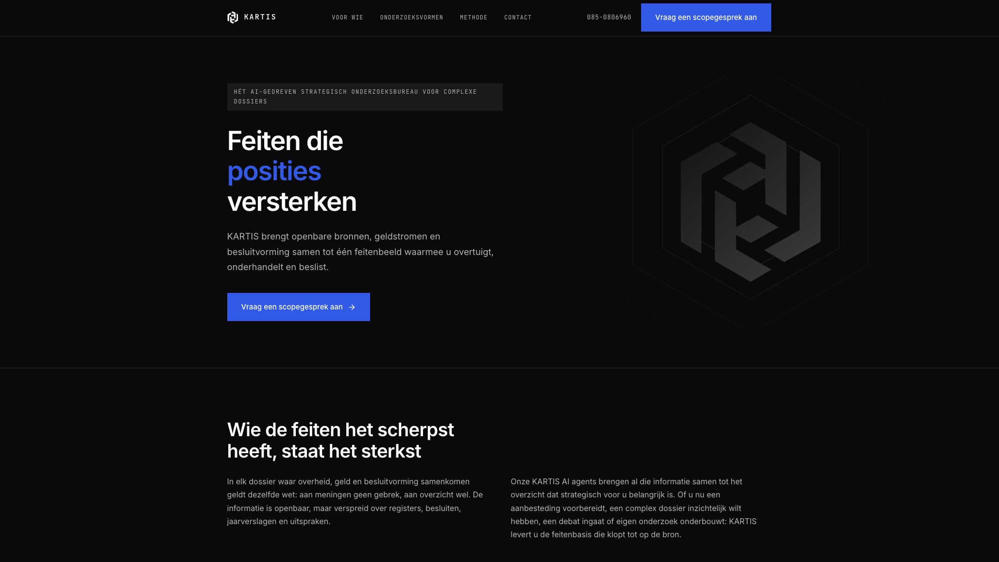 De homepage van KARTIS.nl, het AI-onderzoeksbureau dat het collectief bouwde